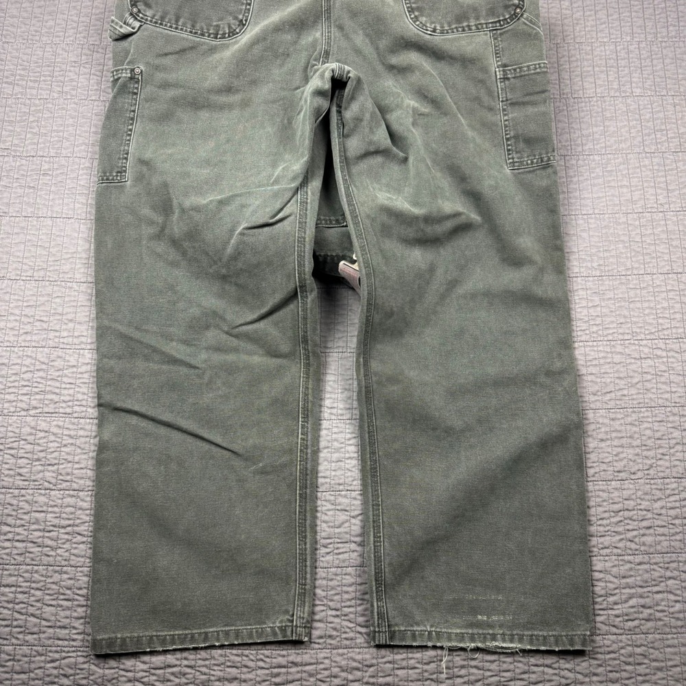 Vtg Carhartt R06 MOS Green Duck Bib Overalls 40x32 Double Knee Canvas Moss Fade - Picture 11 of 16